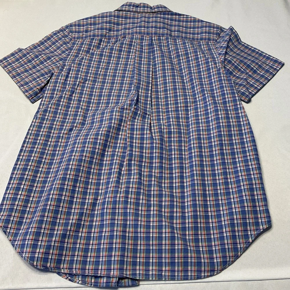Ralph Lauren‎ Button Down Shirt Boys Medium 10-12 Blue Plaid Pony Short Sleeve